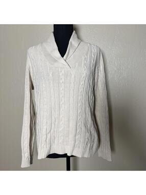 Charter Club Cable Knit Shawl Collar Sweater Cotton Blend Quiet Luxury Coastal